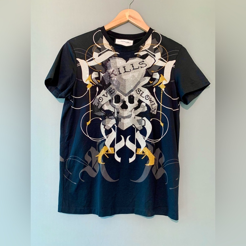 Ed Hardy Rhinstone Love Kills Slowly Tee, Women Med